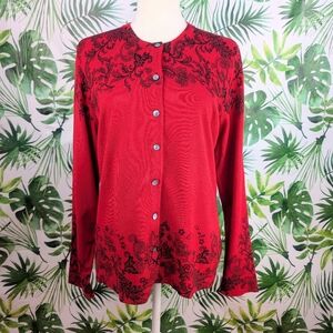 Charter Club Red & Black Floral Cardigan (Size: Large)11.3oz